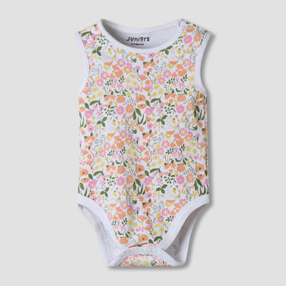 Pack of 7 Juniors Cotton Sleeveless Bodysuit with Floral Print