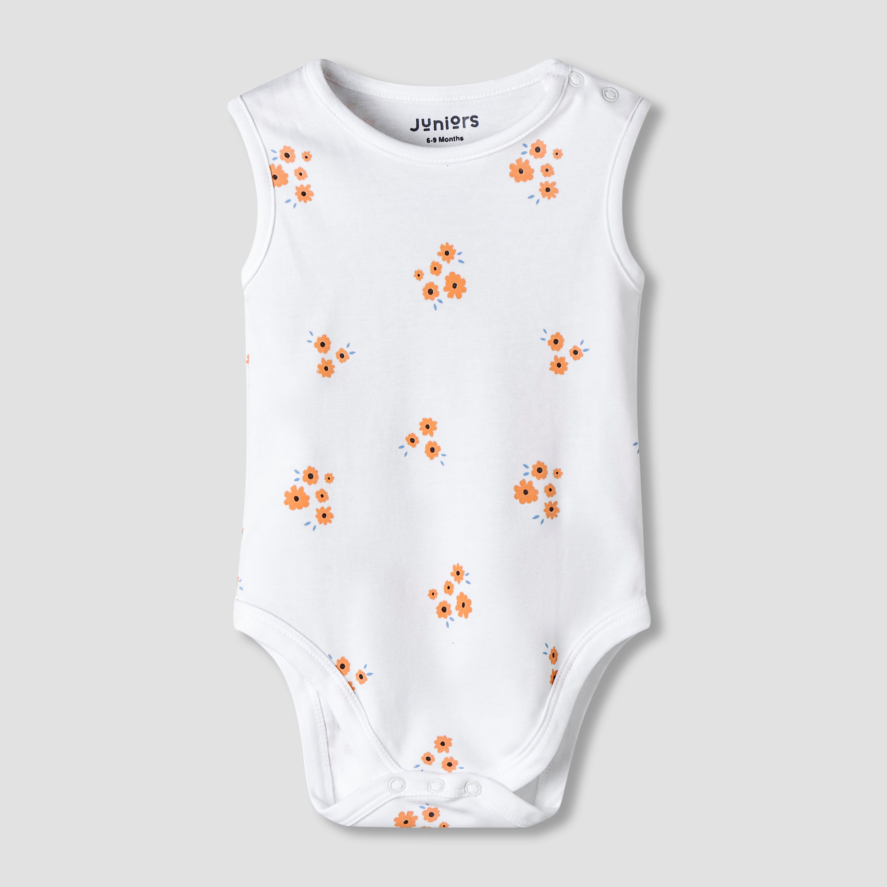 Pack of 7 Juniors Cotton Sleeveless Bodysuit with Floral Print