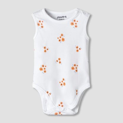 Pack of 7 Juniors Cotton Sleeveless Bodysuit with Floral Print