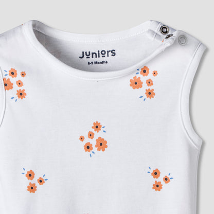Pack of 7 Juniors Cotton Sleeveless Bodysuit with Floral Print