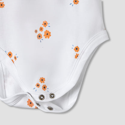 Pack of 7 Juniors Cotton Sleeveless Bodysuit with Floral Print
