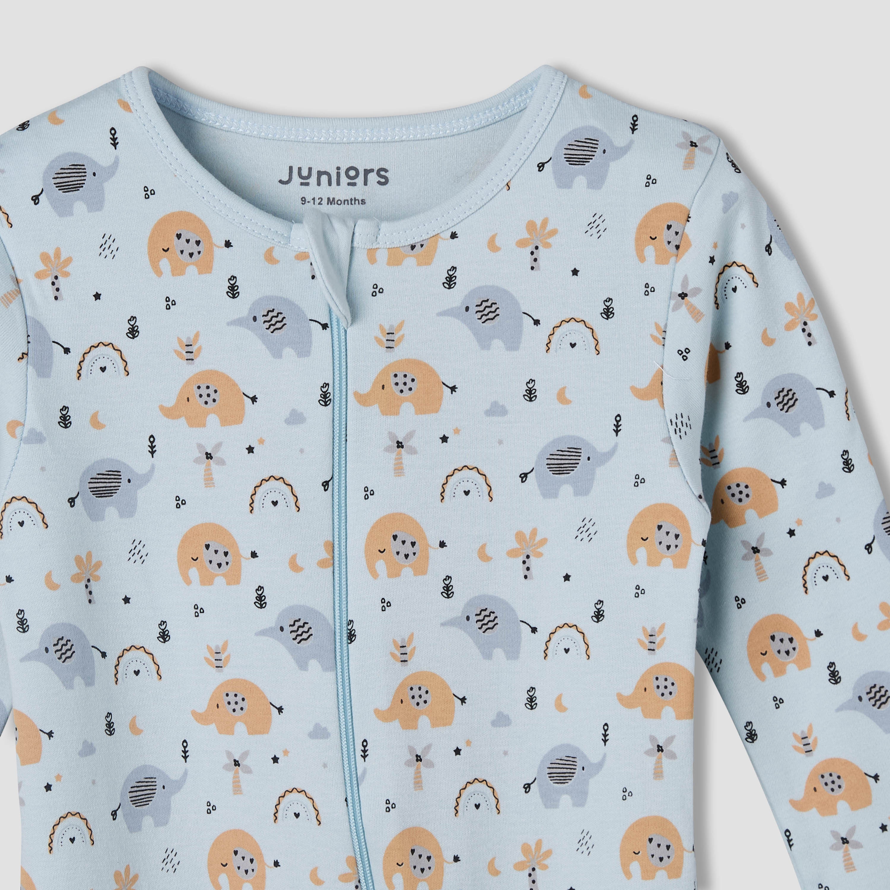 Juniors Cotton Round Neck Long Sleeve Sleepsuit with Zip Closure