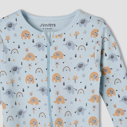 Juniors Cotton Round Neck Long Sleeve Sleepsuit with Zip Closure