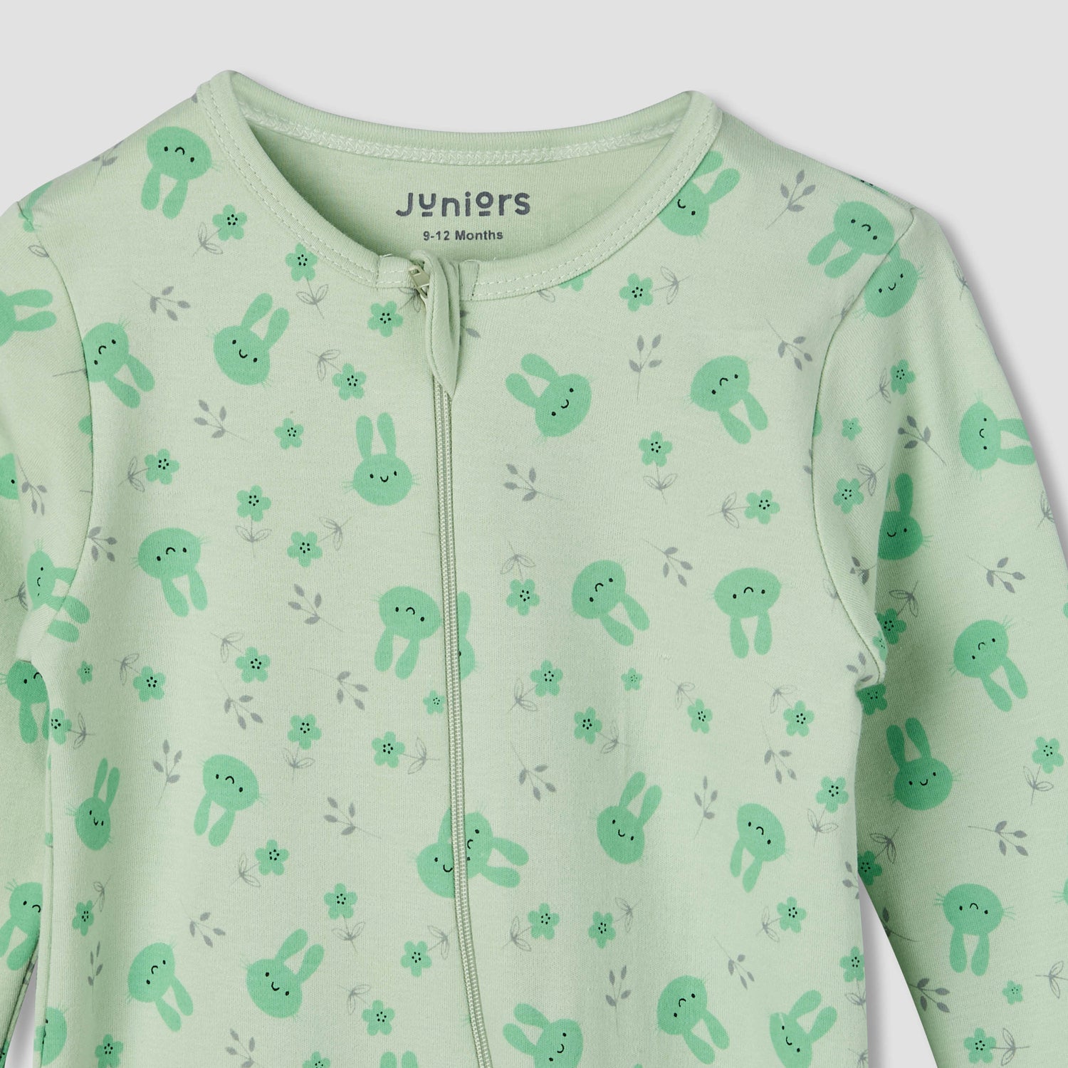 Juniors Cotton Round Neck Long Sleeve Sleepsuit with Zip Closure