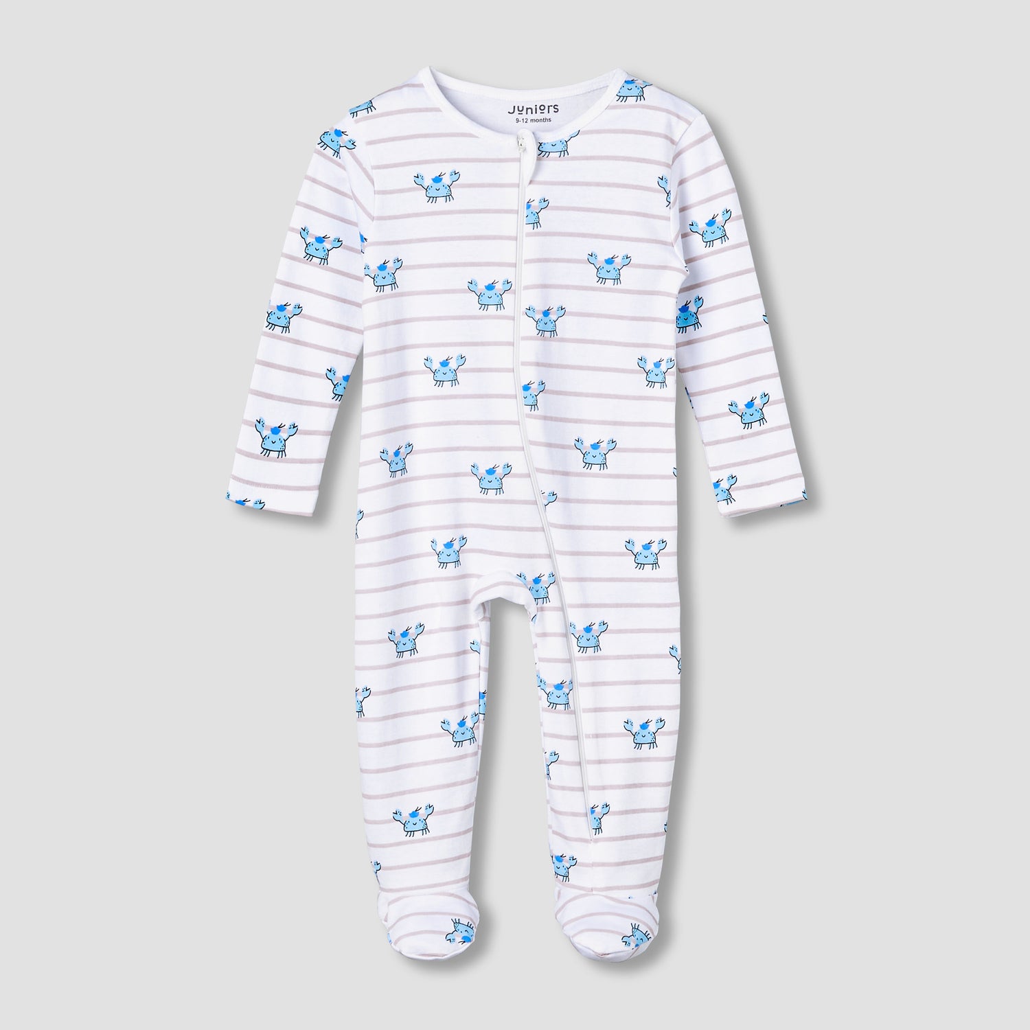 Juniors Cotton Round Neck Long Sleeve Sleepsuit with Zip Closure - Multicolour / 12-18 mths