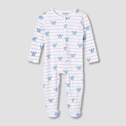 Juniors Cotton Round Neck Long Sleeve Sleepsuit with Zip Closure - Multicolour / 12-18 mths