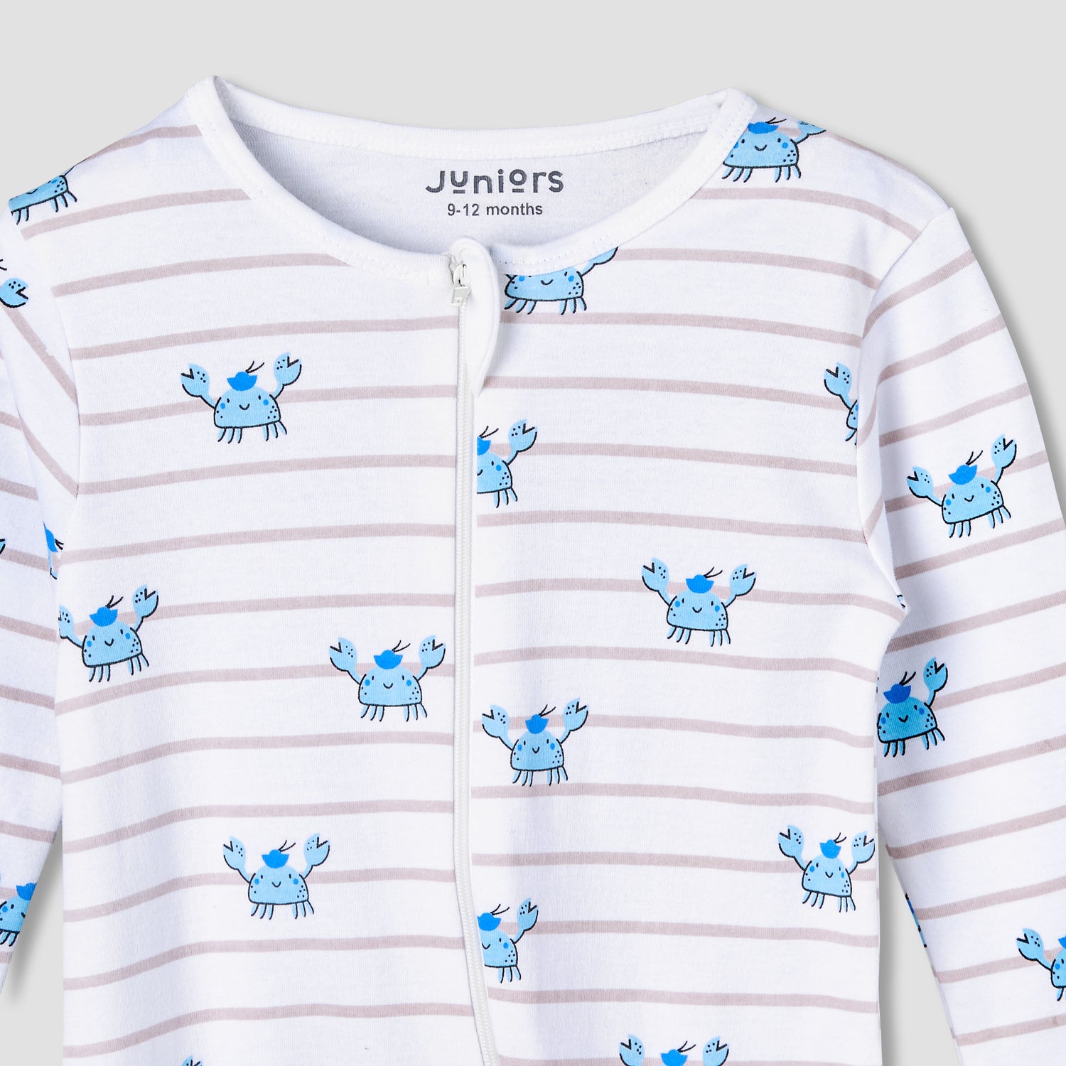 Juniors Cotton Round Neck Long Sleeve Sleepsuit with Zip Closure