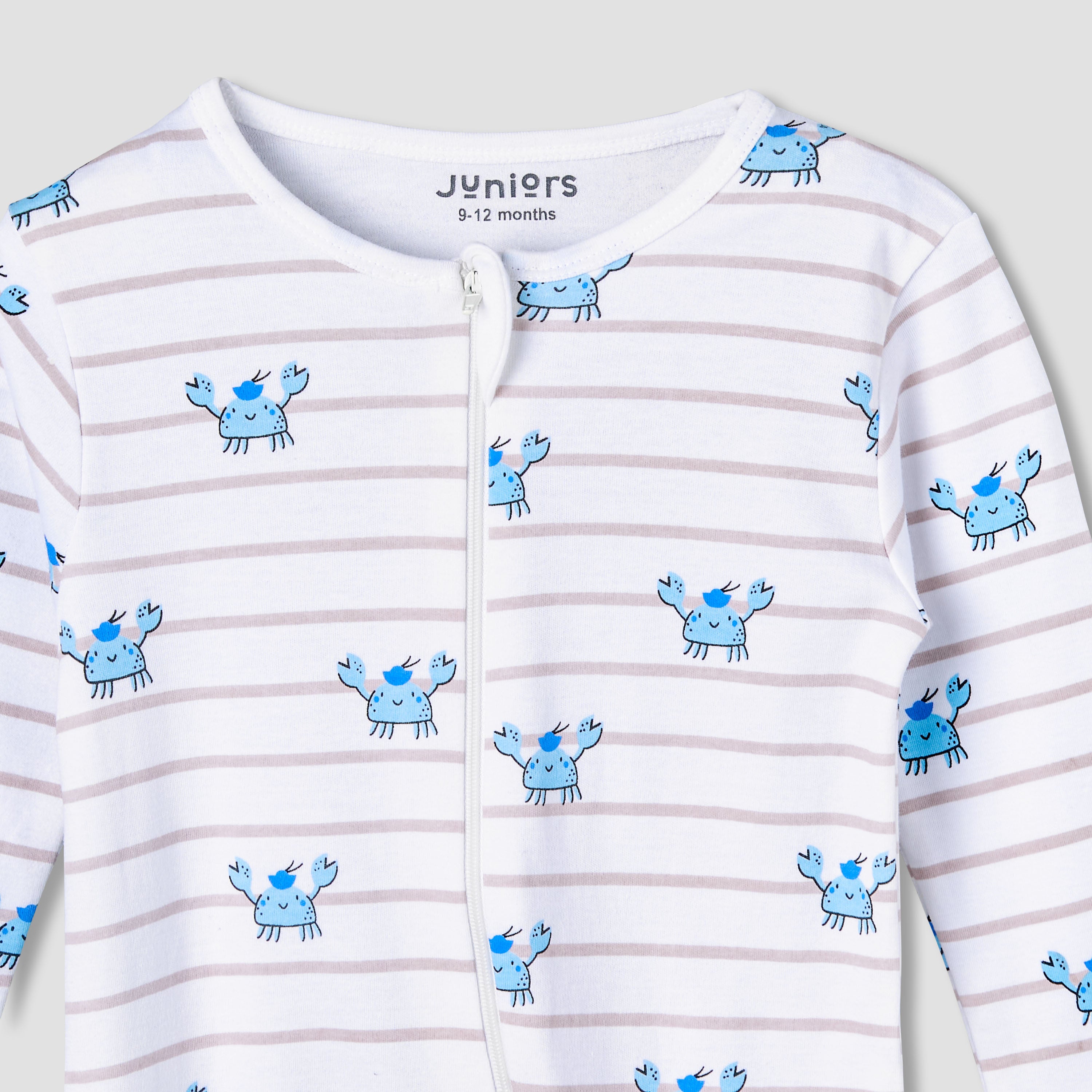 Juniors Cotton Round Neck Long Sleeve Sleepsuit with Zip Closure
