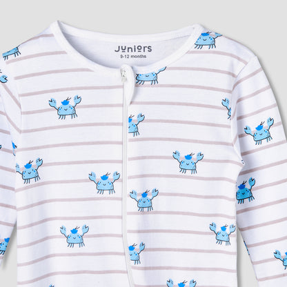 Juniors Cotton Round Neck Long Sleeve Sleepsuit with Zip Closure
