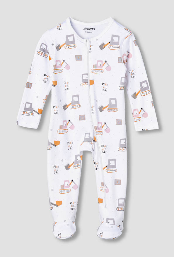 Juniors Cotton Round Neck Long Sleeve Sleepsuit with Zip Closure