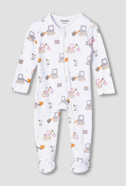 Juniors Cotton Round Neck Long Sleeve Sleepsuit with Zip Closure