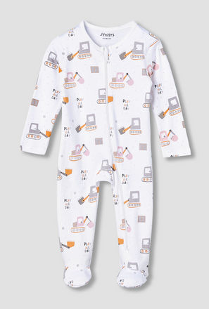 Juniors Cotton Round Neck Long Sleeve Sleepsuit with Zip Closure