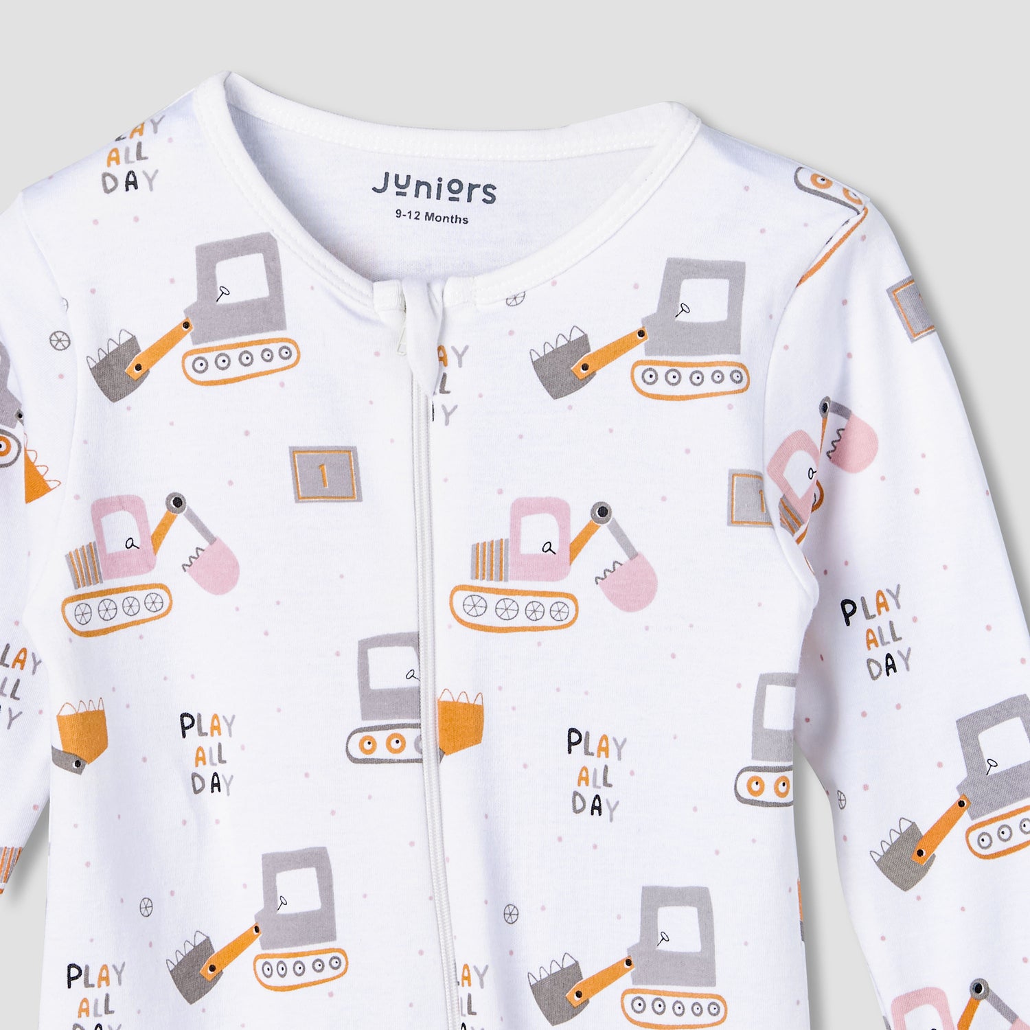Juniors Cotton Round Neck Long Sleeve Sleepsuit with Zip Closure