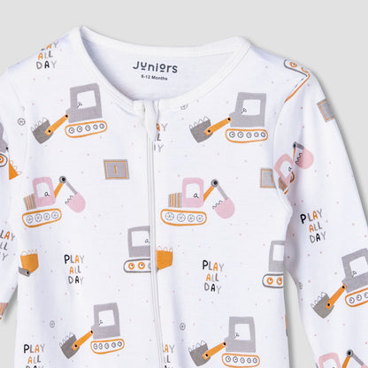 Juniors Cotton Round Neck Long Sleeve Sleepsuit with Zip Closure