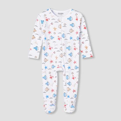 Juniors Cotton Round Neck Long Sleeve Sleepsuit with Zip Closure - Multicolour / 12-18 mths