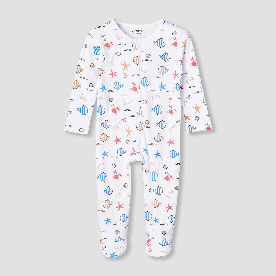 Juniors Cotton Round Neck Long Sleeve Sleepsuit with Zip Closure