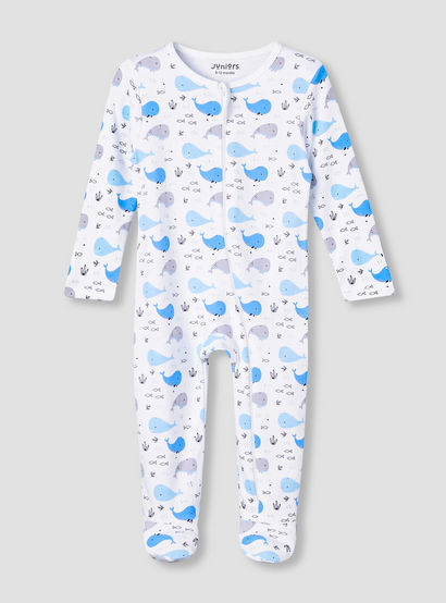 Juniors Cotton Round Neck Long Sleeve Sleepsuit with Zip Closure-baby-boys-clothing-nightwear-sleepsuits-image-1