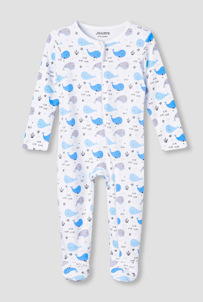 Juniors Cotton Round Neck Long Sleeve Sleepsuit with Zip Closure