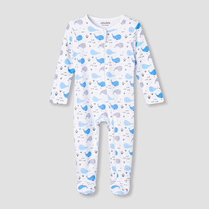 Juniors Cotton Round Neck Long Sleeve Sleepsuit with Zip Closure - Multicolour / 12-18 mths