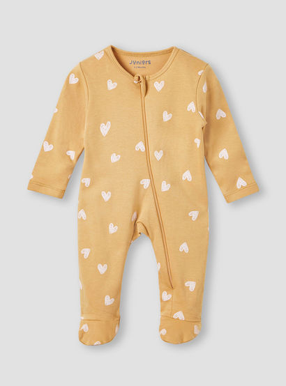 Juniors Heart Print Sleepsuit with Long Sleeves and Zip Closure-baby-girls-clothing-nightwear-sleepsuits-image-1