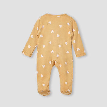 Juniors Heart Print Sleepsuit with Long Sleeves and Zip Closure