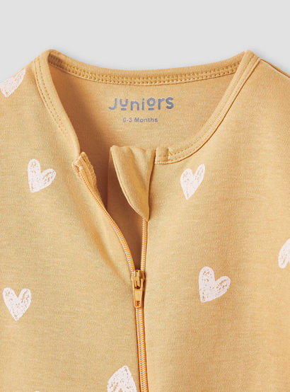 Juniors Heart Print Sleepsuit with Long Sleeves and Zip Closure-baby-girls-clothing-nightwear-sleepsuits-image-3