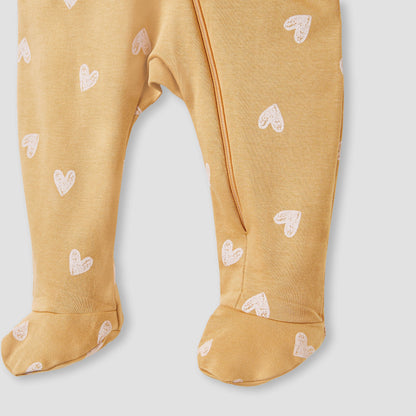 Juniors Heart Print Sleepsuit with Long Sleeves and Zip Closure
