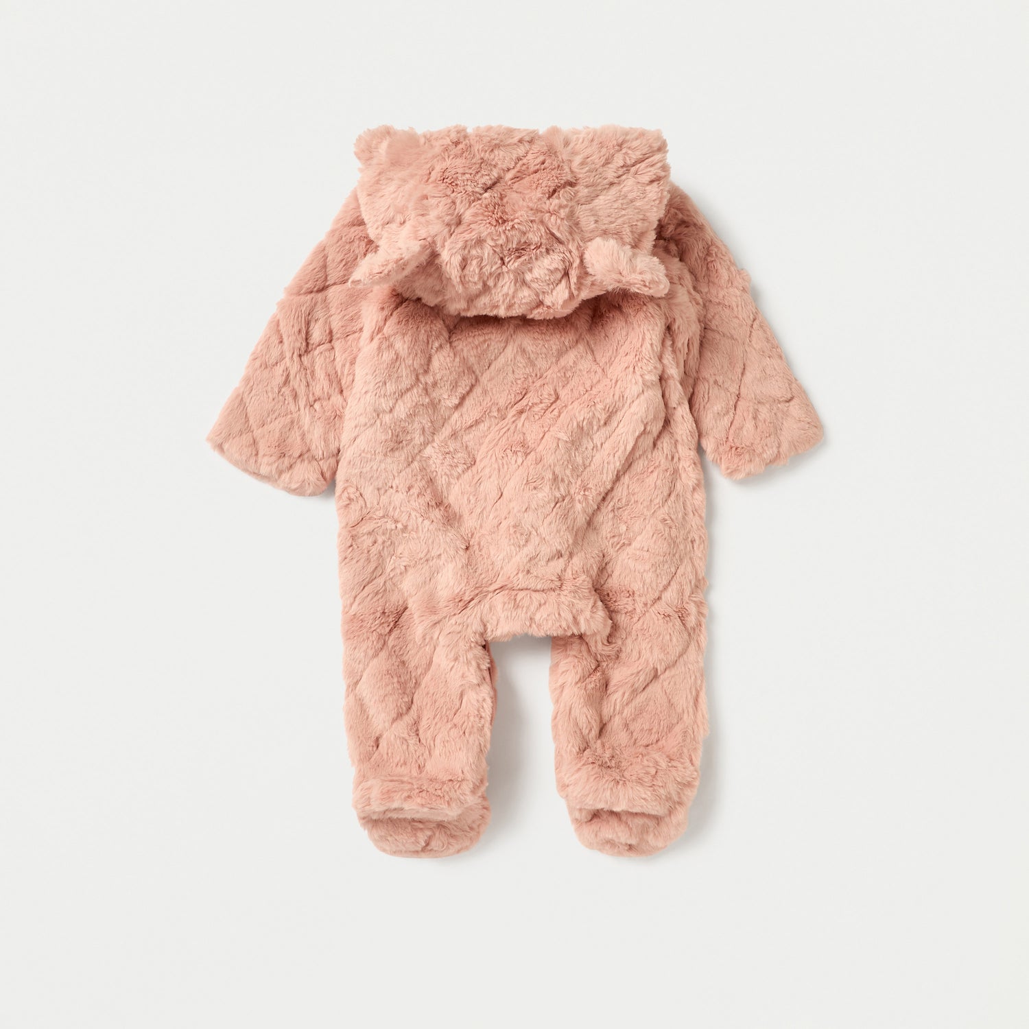 Juniors Faux Fur Textured Hooded Sleepsuit with Applique Detail and Zip Closure