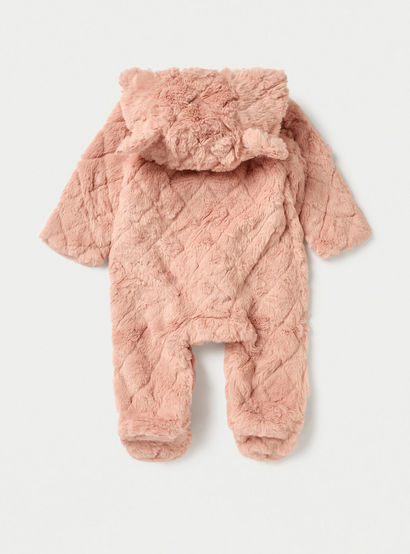 Juniors Faux Fur Textured Hooded Sleepsuit with Applique Detail and Zip Closure-baby-girls-clothing-nightwear-sleepsuits-image-2