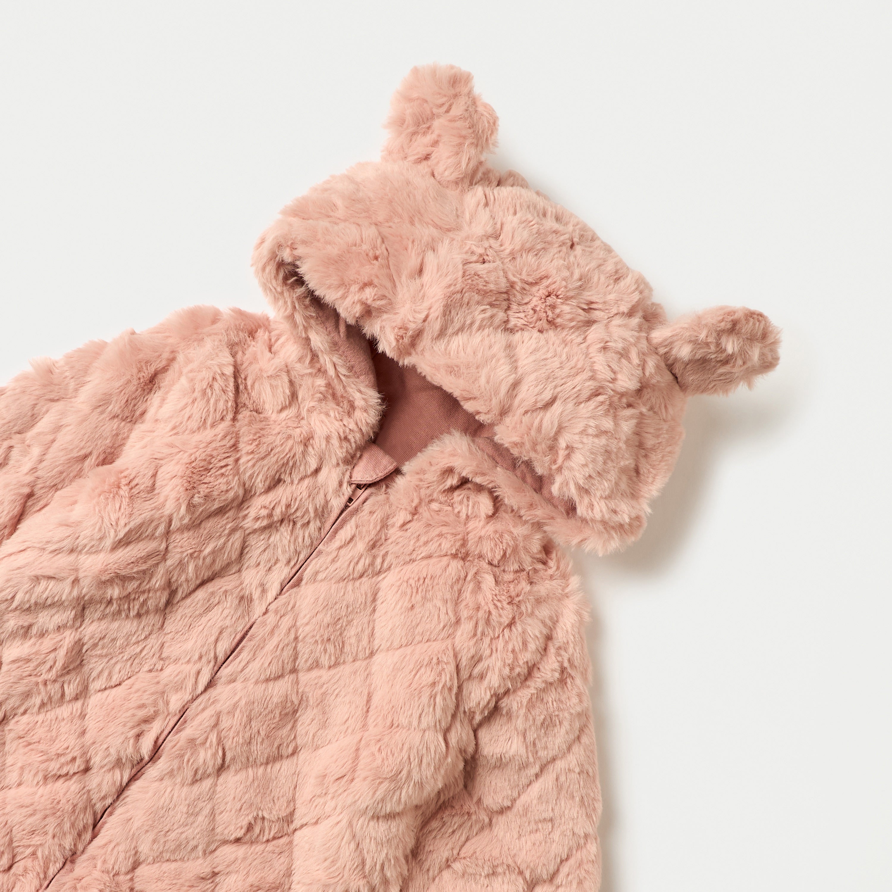 Juniors Faux Fur Textured Hooded Sleepsuit with Applique Detail and Zip Closure