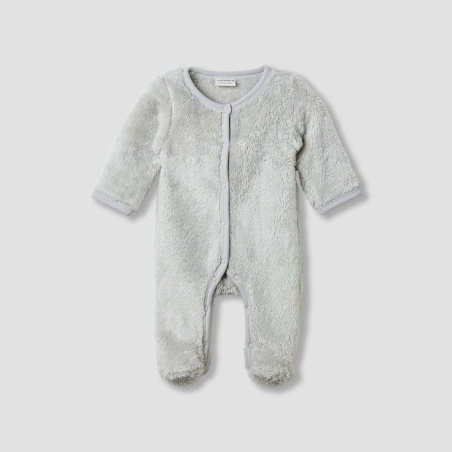 Juniors Crew Neck Sleepsuit with Faux Fur - Polyester - Long Sleeves - Grey / 9-12 mths