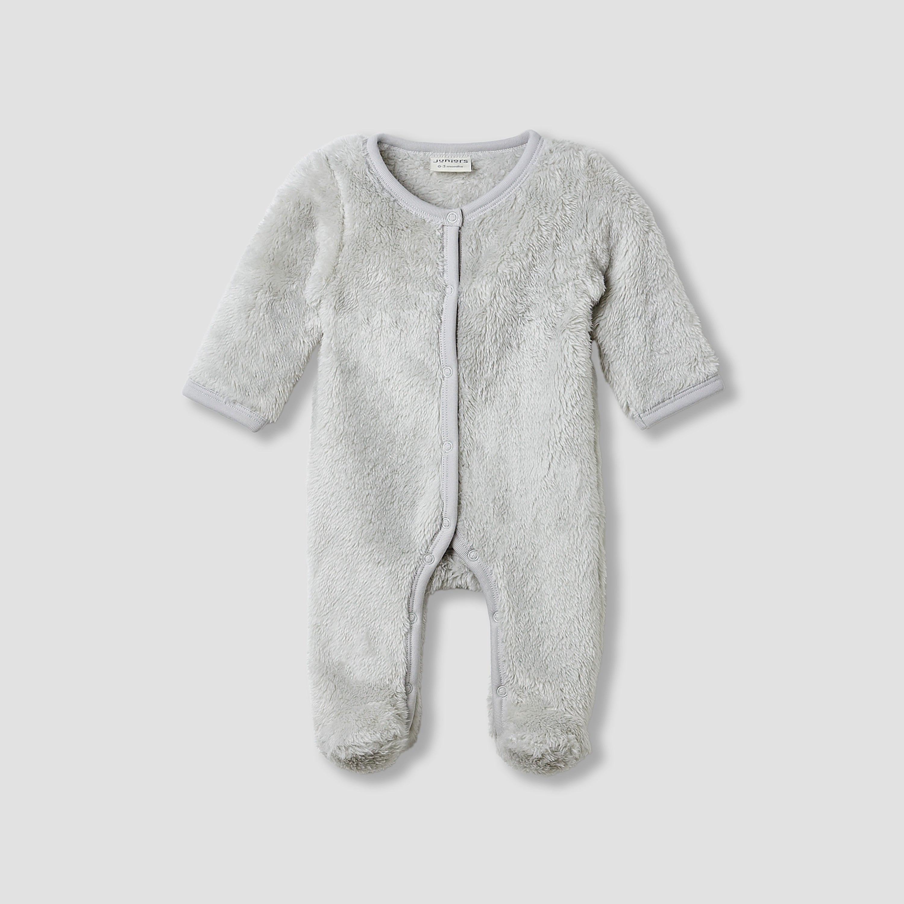 Juniors Crew Neck Sleepsuit with Faux Fur - Polyester - Long Sleeves - Grey / 9-12 mths