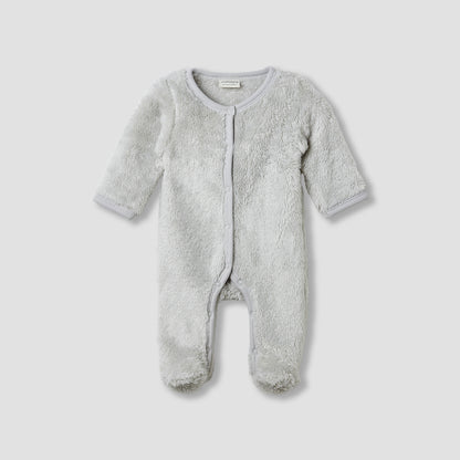 Juniors Crew Neck Sleepsuit with Faux Fur - Polyester - Long Sleeves - Grey / 9-12 mths