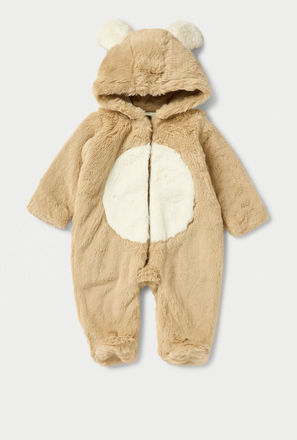 Juniors Faux Fur Textured Hooded Sleepsuit with Zip Closure