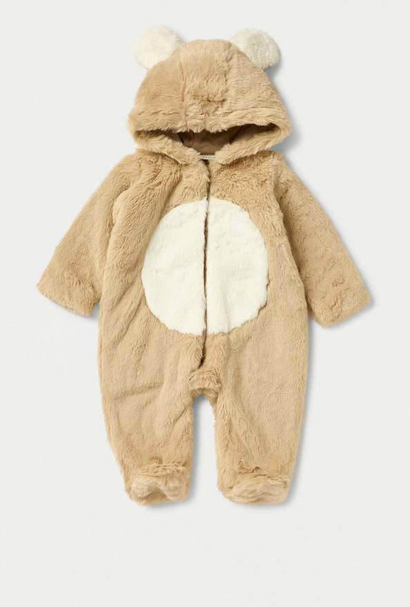 Juniors Faux Fur Textured Hooded Sleepsuit with Zip Closure