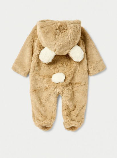 Juniors Faux Fur Textured Hooded Sleepsuit with Zip Closure-baby-girls-clothing-nightwear-sleepsuits-image-2