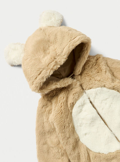 Juniors Faux Fur Textured Hooded Sleepsuit with Zip Closure-baby-girls-clothing-nightwear-sleepsuits-image-3