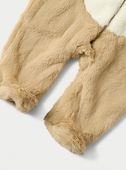 Juniors Faux Fur Textured Hooded Sleepsuit with Zip Closure-baby-girls-clothing-nightwear-sleepsuits-image-4