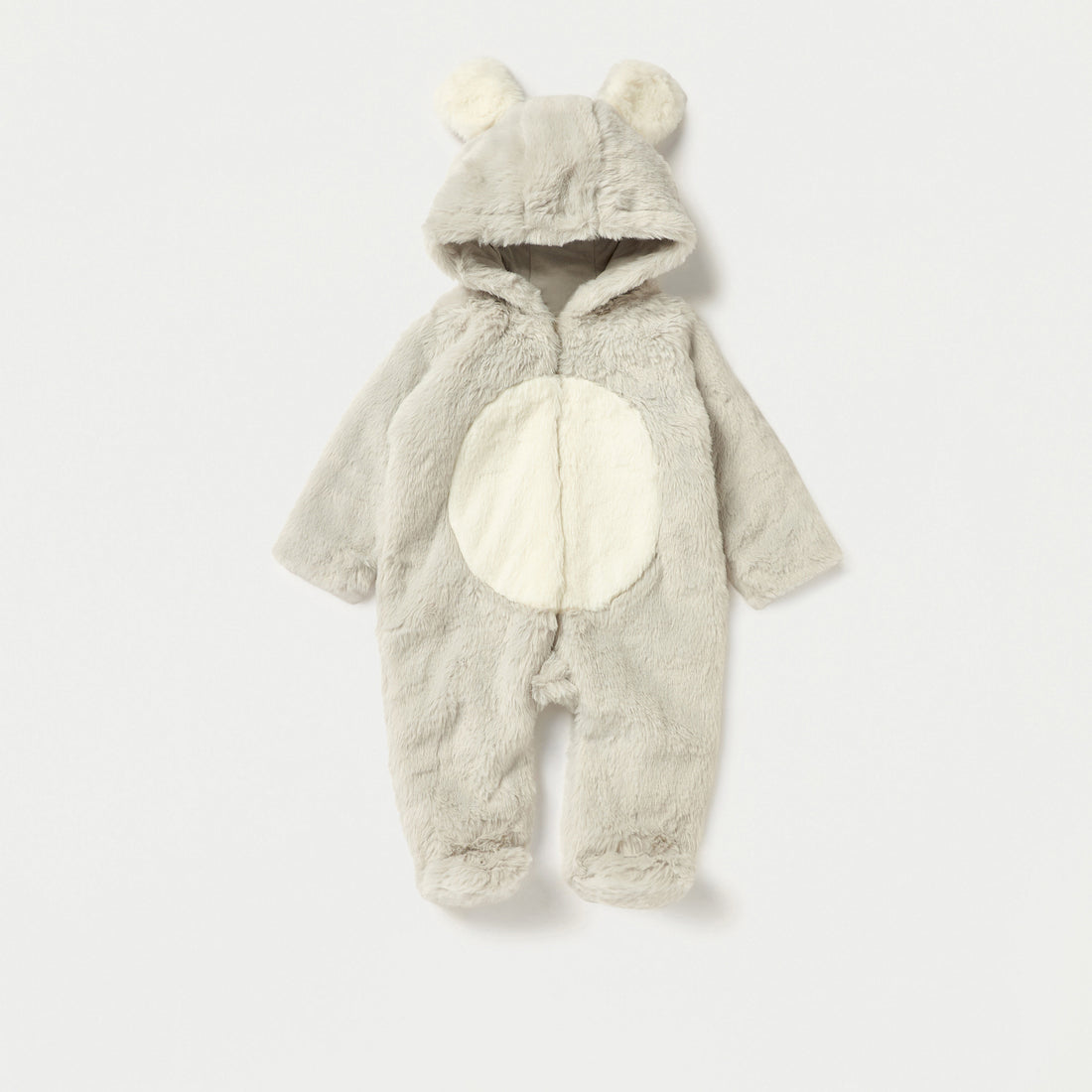 Juniors Faux Fur Textured Hooded Sleepsuit with Zip Closure
