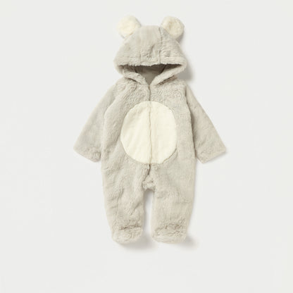 Juniors Faux Fur Textured Hooded Sleepsuit with Zip Closure