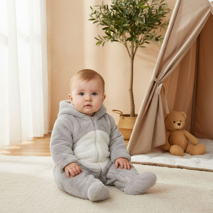Juniors Faux Fur Textured Hooded Sleepsuit with Zip Closure