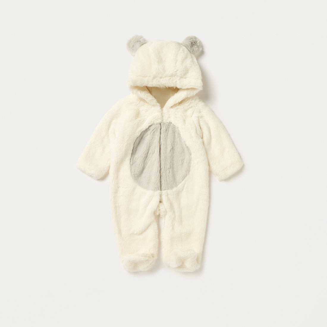 Juniors Faux Fur Textured Hooded Sleepsuit with Applique Detail and Zip Closure