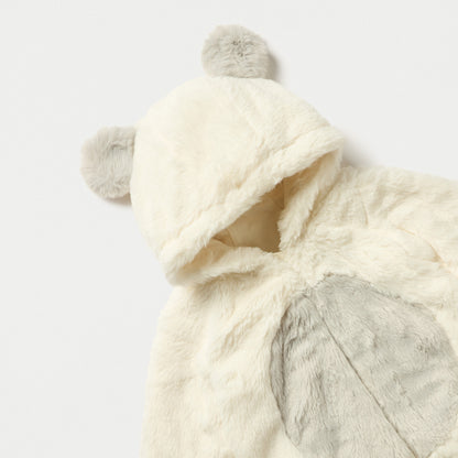 Juniors Faux Fur Textured Hooded Sleepsuit with Applique Detail and Zip Closure