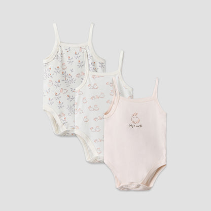 Pack of 3 Juniors Cotton Square Neck Sleeveless Bodysuit with Bunny Print - Multicolour / 12-18 mths