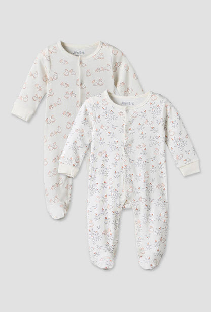Pack of 2 Juniors Cotton Round Neck Long Sleeves Sleepsuit with Bunny Print