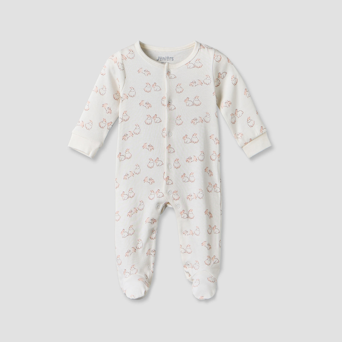 Pack of 2 Juniors Cotton Round Neck Long Sleeves Sleepsuit with Bunny Print