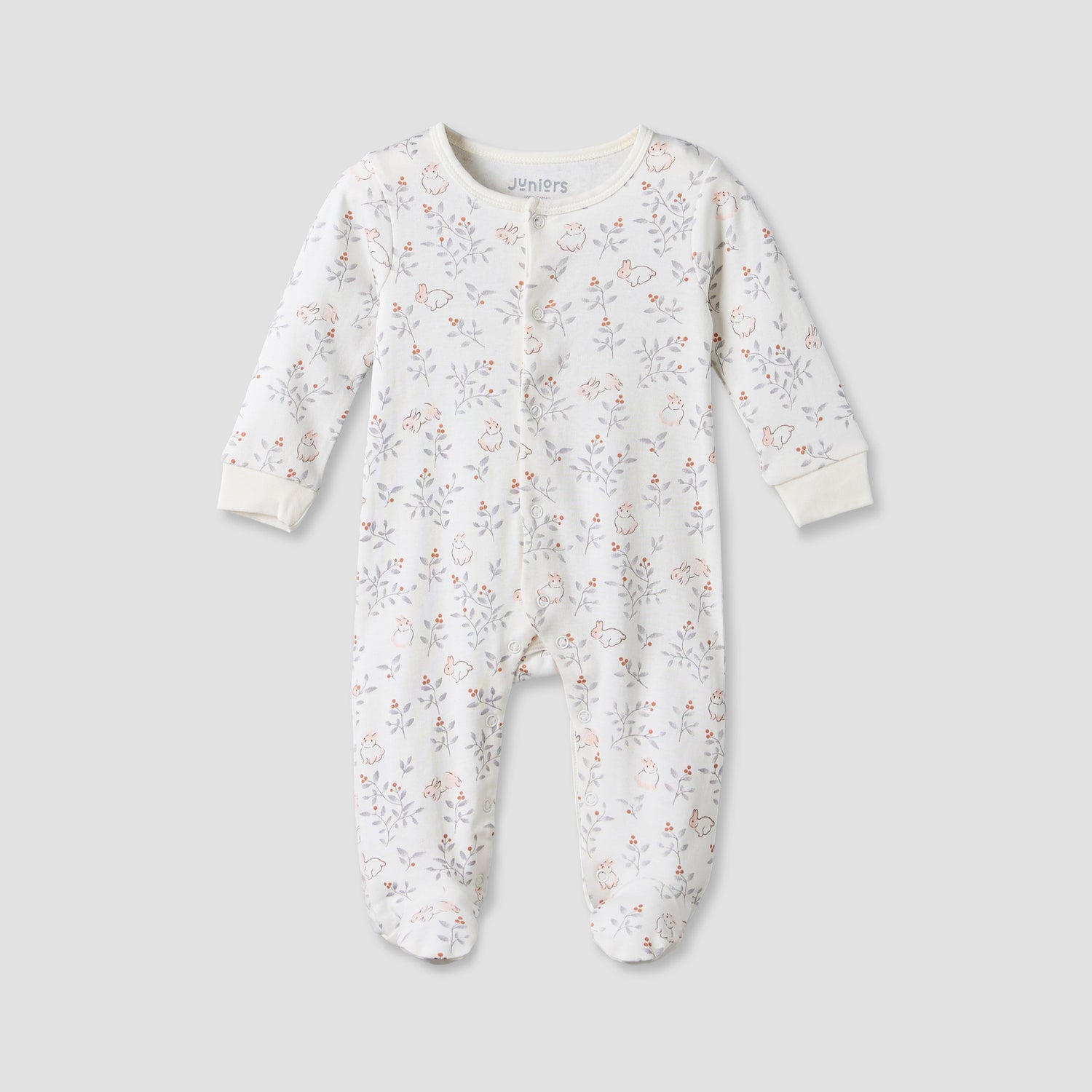 Pack of 2 Juniors Cotton Round Neck Long Sleeves Sleepsuit with Bunny Print