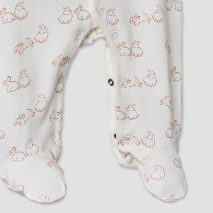 Pack of 2 Juniors Cotton Round Neck Long Sleeves Sleepsuit with Bunny Print