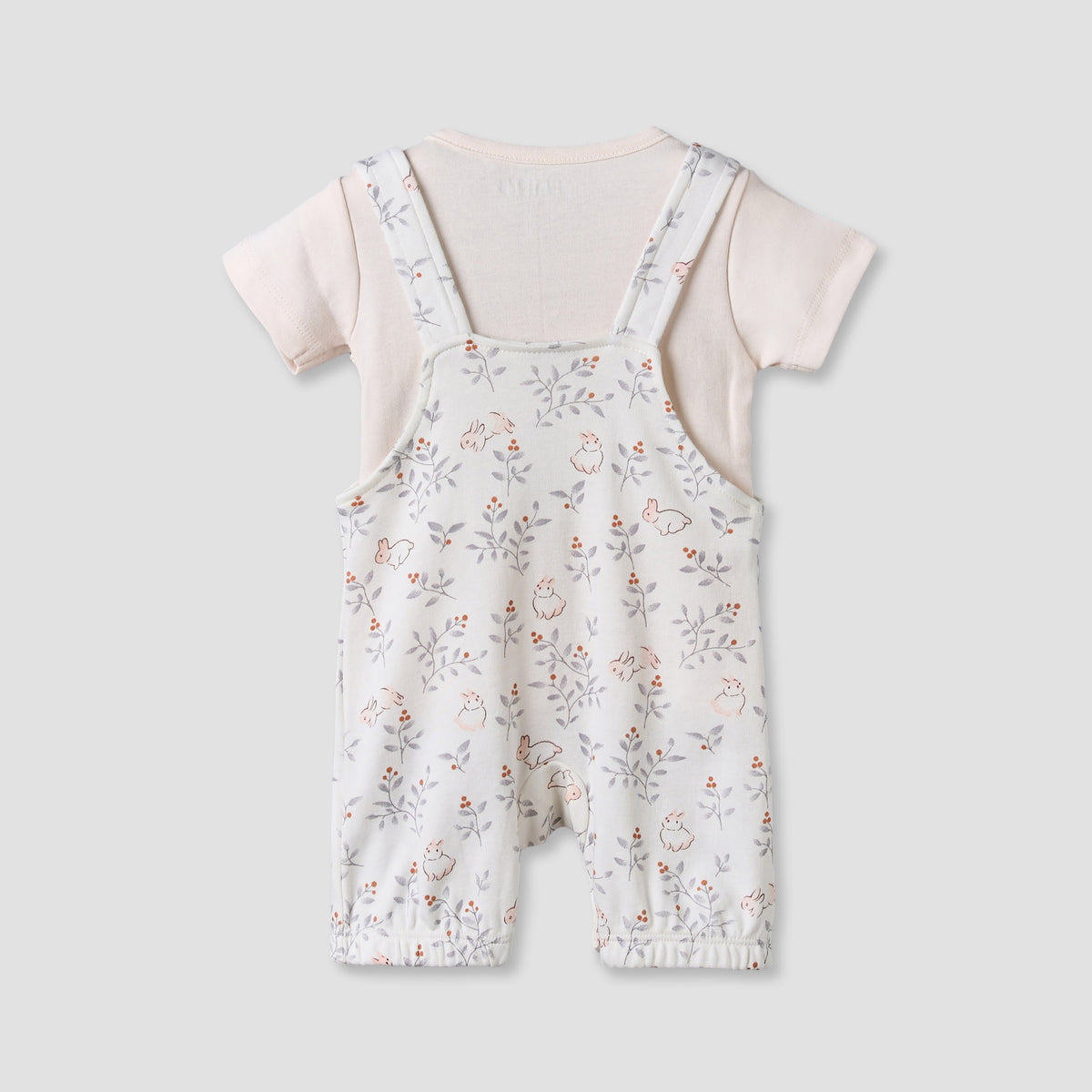 Juniors Round Neck Short Sleeves T-shirt and Dungaree Set with Bunny Print