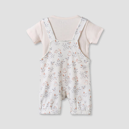 Juniors Round Neck Short Sleeves T-shirt and Dungaree Set with Bunny Print